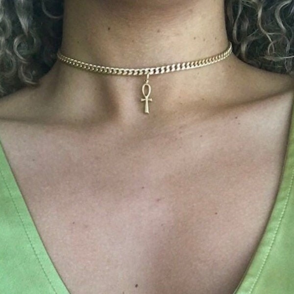 Ankh Choker Necklace, Ankh, Ankh Charm, Ankh Necklace, Ankh pendant, Ankh Choker, Ankh Chain, Ankh Chain Necklace, Gold Ankh necklace, Ankh