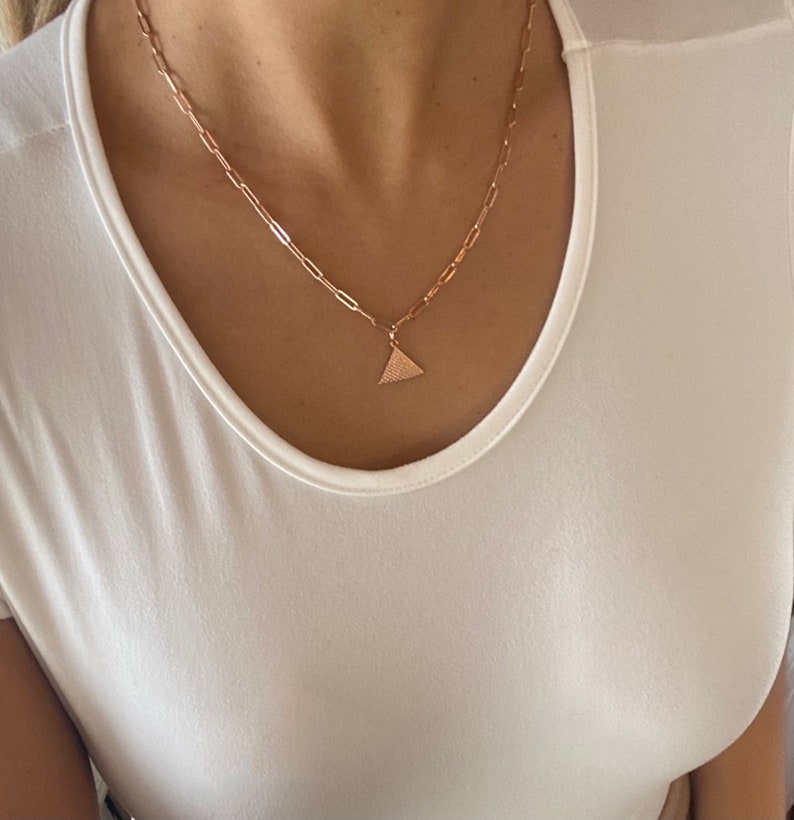 Girlfriend Gift Rose Gold Pyramid,Rose Gold Jewelry,Rose Gold Choker,Rose Gold Chain Rose Gold Filled Pyramid Necklace Rose Gold Necklace