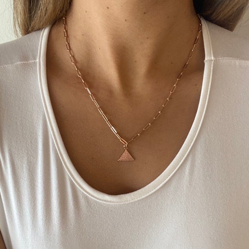 Girlfriend Gift Rose Gold Pyramid,Rose Gold Jewelry,Rose Gold Choker,Rose Gold Chain Rose Gold Filled Pyramid Necklace Rose Gold Necklace