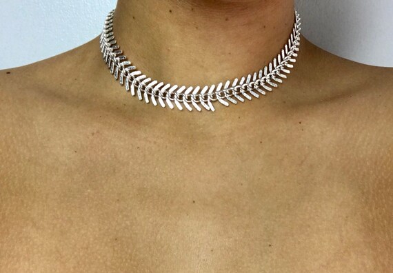 Silver Fishbone Choker Fishbone Necklace Silver Fishbone Style Necklace Silver Necklace Silver Womens Choker Fishbone Necklace Etsy Canada