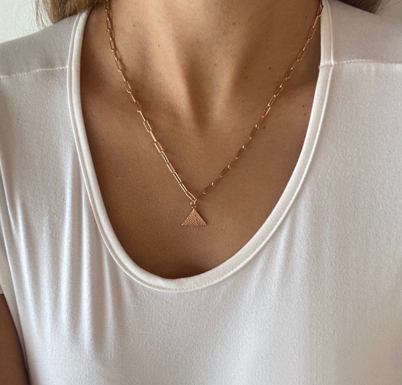 Girlfriend Gift Rose Gold Pyramid,Rose Gold Jewelry,Rose Gold Choker,Rose Gold Chain Rose Gold Filled Pyramid Necklace Rose Gold Necklace