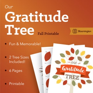 Gratitude Tree / Thankful Tree / Fall Printable / Thanksgiving Printable / Tree Wall Art / 6 pages // Instant PDF Download image 1