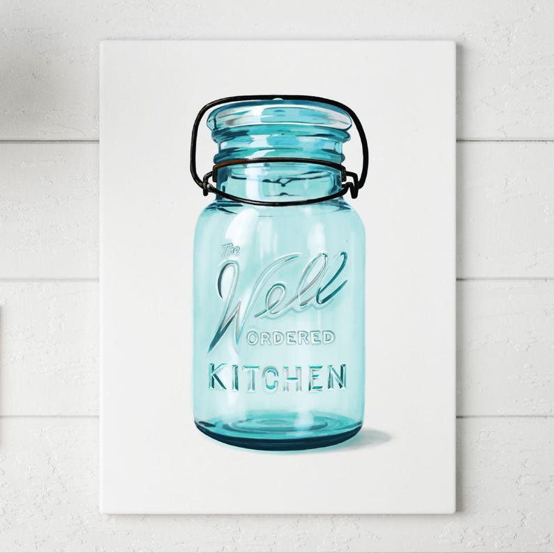 Mason Jar Print / Mason Jar Decor / Hand Drawn Art / Kitchen Decor / Printable Kitchen Art / 8.5x11 Watercolor Print // PDF Printable image 1