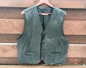 Vintage black leather Vest Soft leather vest Biker Motorcycle Real Leather DIFFERENT Vest button down Riding Waistcoat Large Size