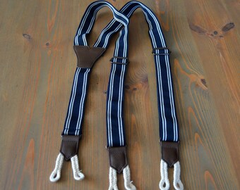 Vintage button vegan leather suspenders Men's button braces button on suspender Blue beige button suspenders Large Size