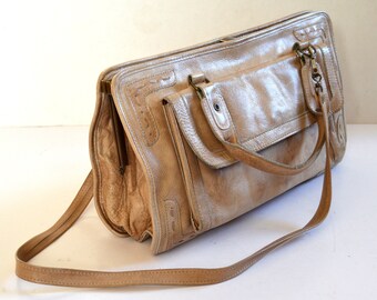 Bolso de piel marrón Bolso de mano de piel vintage Bolso de piel retro funky Bolso de mujer Bolso de hombro de piel marrón claro Bolso de mano hippie boho folk