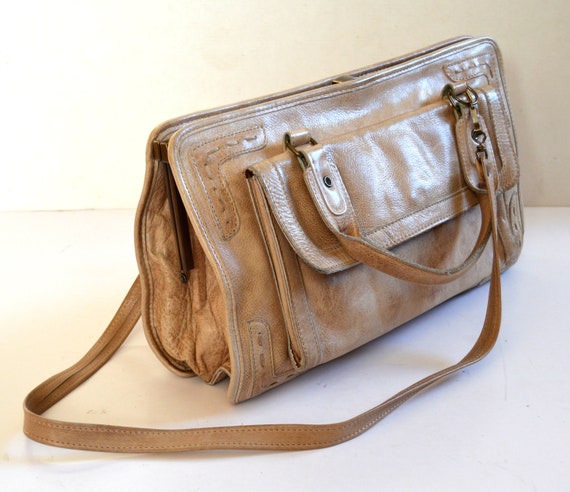 Brown Leather Bag Vintage leather hand bag retro funky leather purse Woman Bag Tan Leather Shoulder Bag Light Brown Hippie Boho Folk handbag