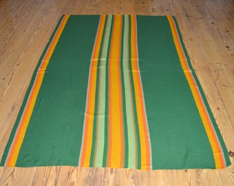 Vintage 80S Scandinavian Green Yellow woolen stripped blanket Fortex Norway tablecloth home decor Cottage Chic