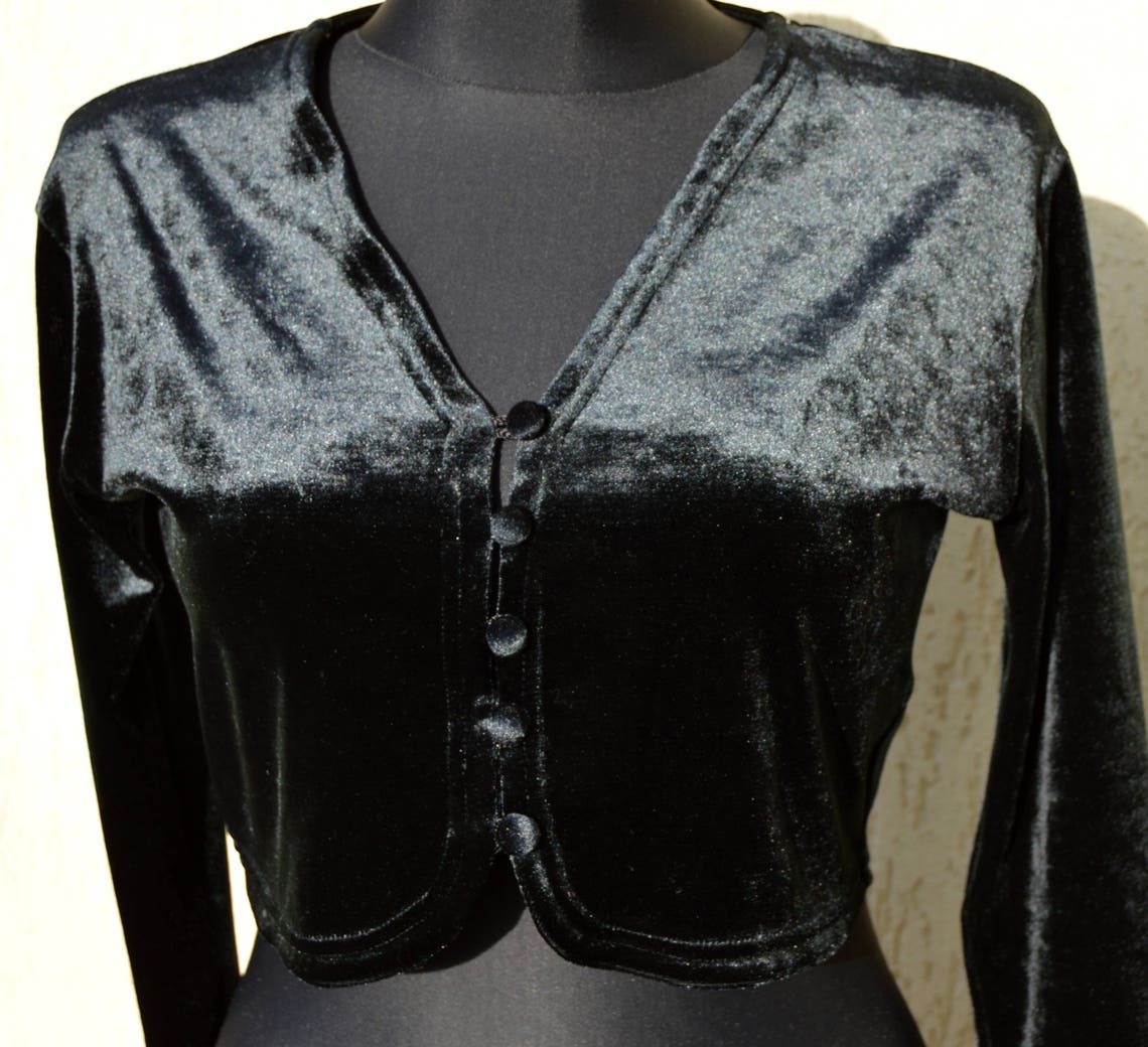 womens black velvet bolero jacket