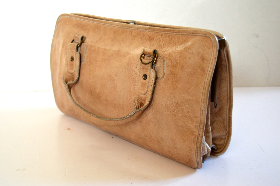 Brown Leather Bag Vintage leather hand bag retro funky leather purse Woman Bag Tan Leather Shoulder Bag Light Brown Hippie Boho Folk handbag, foto 4 di 5