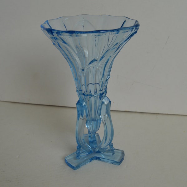 Vintage 30s Art Deco Rocket Vase Czech Glass Vase Czech Uranium Blue Polished Rocket Glass Vase