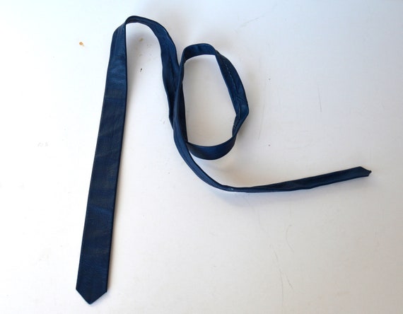 Vintage Leather tie Navy Blue necktie Vintage men… - image 3