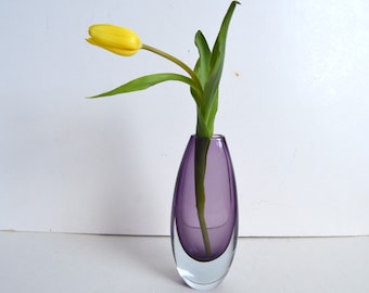 Vintage Gunnar Nylund Strombergshyttan Purple Glass Torpedo Vase 50s Strömberg Sweden Glass vase Scandinavian midcentury handmade glass art