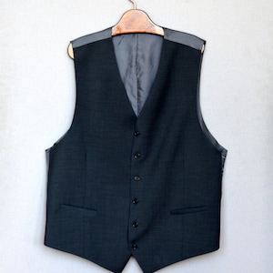 Vintage Men&#39;s Suit Vest XL dark Gray Waistcoat Classic Virgin Wool Steampunk Vest Edwardian Victorian Wedding Dress Up Vest Formal Waistcoat