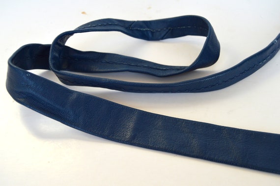 Vintage Leather tie Navy Blue necktie Vintage men… - image 4