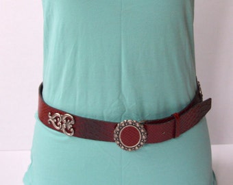 Vintage Burgundy leather belt Betty Barclay Belt Cherry Red Real leather Belt Metal Buckle Boho Western Belt Hippie  Belt 85 cm/ 32"