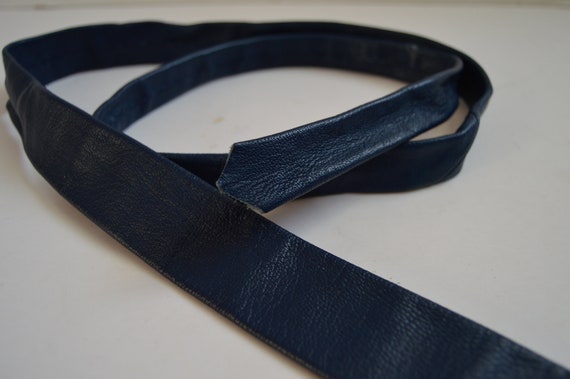 Vintage Leather tie Navy Blue necktie Vintage men… - image 9