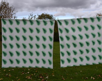 Vintage 80s Swedish curtains Cotton Curtain panel Green leaves retro curtains White Green Carina Hägg Design Panel Set of 2 Curtains