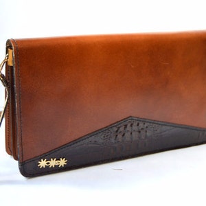Vintage Leather Clutch Bag 70s Real Leather Clutch Purse Brown Shoulder Bag Camel Brown Leather Handbag Distressed Clutch Messenger Bag