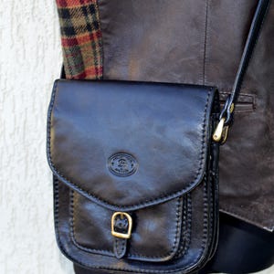 Vintage Italian Leather Bag Black Shoulder Bag Crossbody Bag Real Leather Messenger Mini Leather Purse Black Shoulder Bag