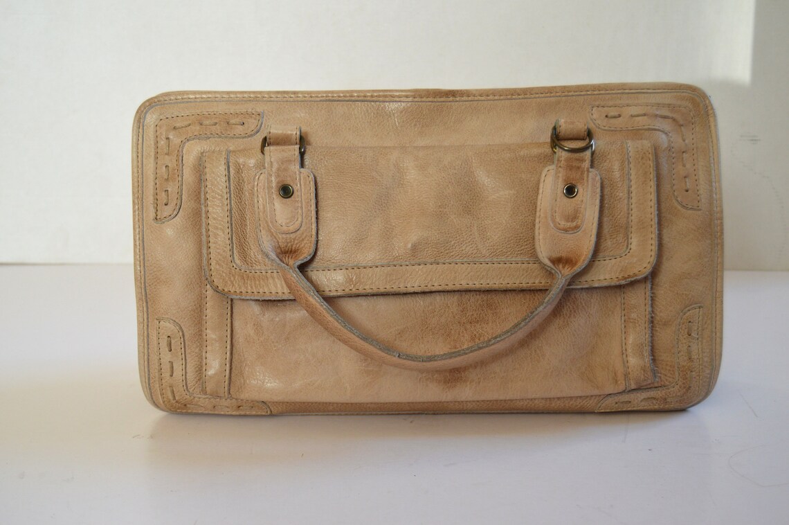 Brown Leather Bag Vintage leather hand bag retro funky leather purse Woman Bag Tan Leather Shoulder Bag Light Brown Hippie Boho Folk handbag, foto 2 di 5
