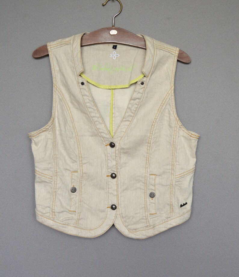Beige linen vest Plaid button down Linen Vest Womens Vest Etsy