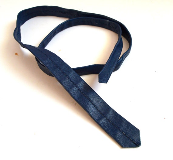 Vintage Leather tie Navy Blue necktie Vintage men… - image 6