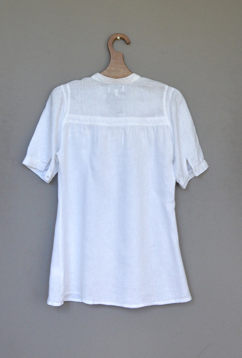 White Linen Blouse Vintage Linen Tunic White Shirt Womens Linen clothing Oversize linen Boho buttons up blouse Medium Size
