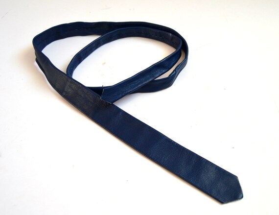 Vintage Leather tie Navy Blue necktie Vintage men… - image 7