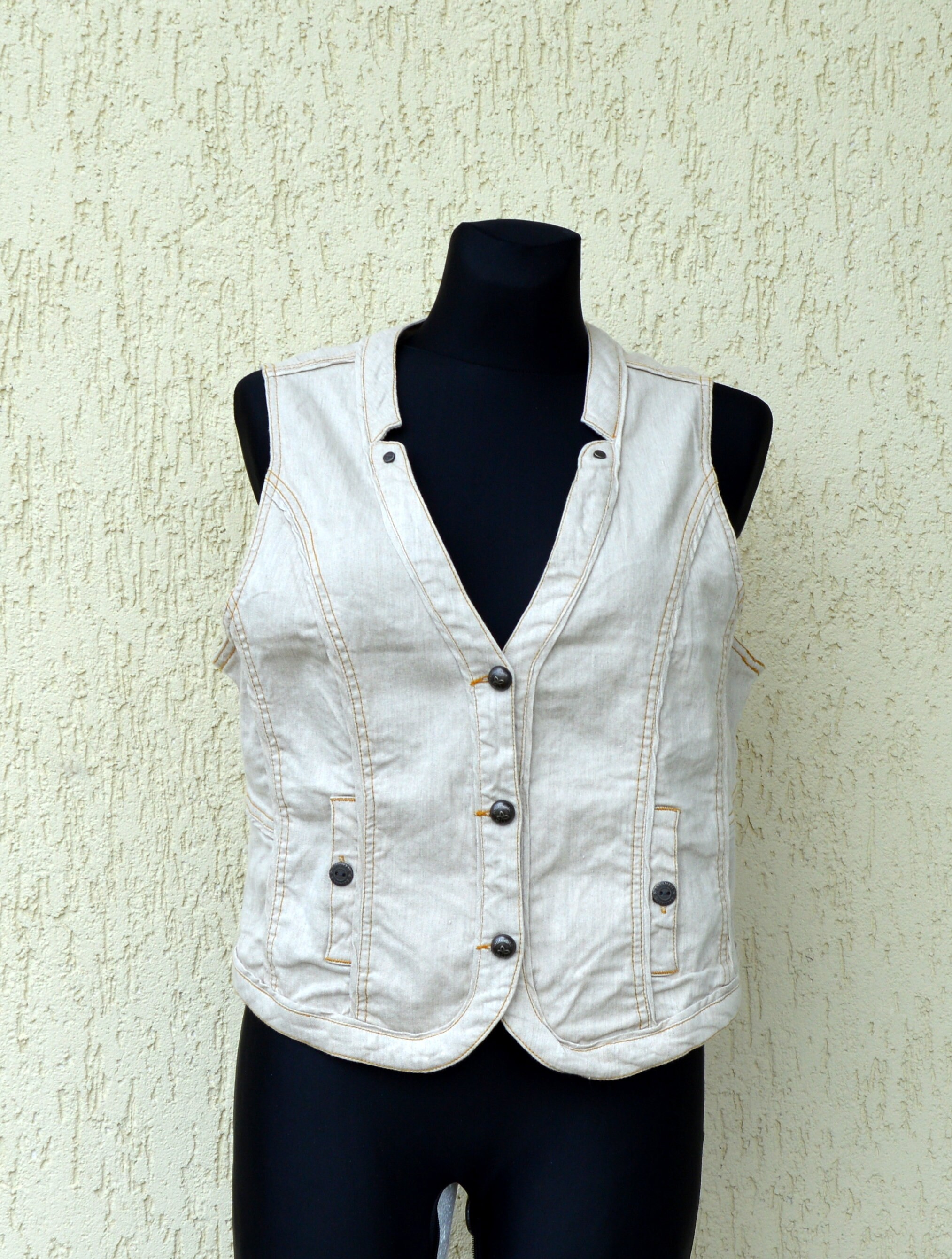 Beige linen vest Plaid button down Linen Vest Womens Vest Etsy