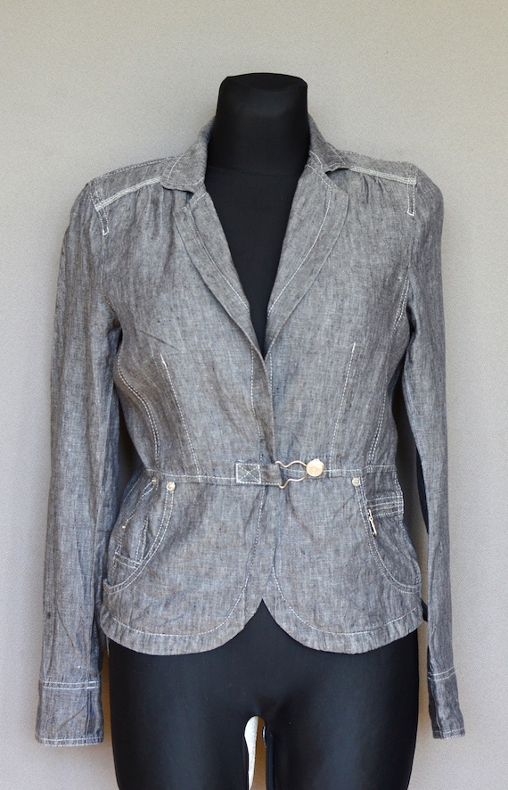 Grey linen blazer womens hot sale