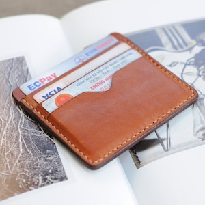 Porta carte minimalista, porta biglietti da visita in pelle cucita a mano, portafoglio minimalista cucito a mano, regali per lui, regali per lei, regali fatti a mano