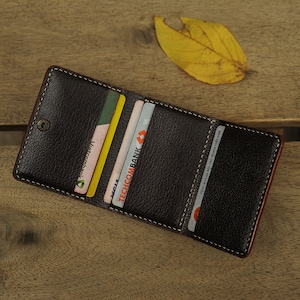 Cartera de cuero tríptica, Billetera minimalista de cuero, Billetera marrón oscuro, Billetera de cuero personalizada, Regalo para él, Regalo para ella, Regalo de cumpleaños