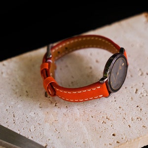 Orange Leather Watch Band 8mm 10mm 12mm 14mm Leather Watch Strap Handmade Watch Band Women Watch Strap