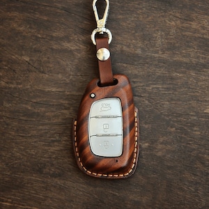 MinoCrafts For Tucson Brown Leather Key Fob Case, Brown Leather Key Fob Cover, Car Key Cover for Sonata, Elantra, SantaFe