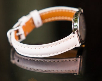 White Watch Band 8mm 10mm 12mm 14mm Leather Watch Strap Handmade Watch Band Women Watch Strap
