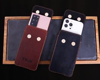 Leather Double Phone Holder Two Phone Holster Dual Phone Pouch For SS Z Fold 4 3 2 Z Flip 4 3 2 S22 Ultra S21 Ultra