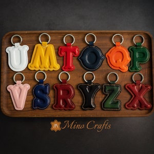 Leather Initial Charm Keychain Accessories - Handcrafted Personalized Leather Initial Piece - With keyring