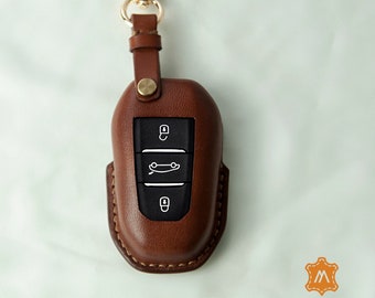 MinoCrafts For PEU Key Fob, Brown Leather Key Case, Handmade Car Key Cover, Custom Key Case, Gift For Men