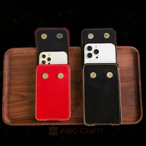 Leather Dual Phone Pouch Two Phone Holder Double Phone Case For iPhone 14 13 12 11 Pro Max