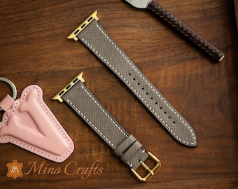 Brownish Grey Leather iWatch band 49mm, 46mm, 45mm, 44mm, 42mm,41mm, 40mm, 38mm iWatch Strap Series SE2, 10, 9, 8, 7