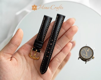 Black Leather Womens Watch Band Leather Watch Strap 8mm 10mm 12mm 14mm watch strap Womens Watch Band