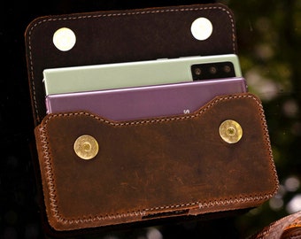 Double Phone Case Dual Phone Pouch For Smart Phone 15 promax 15 pro 15 plus 14 promax Leather Iphone Case With Belt Loop