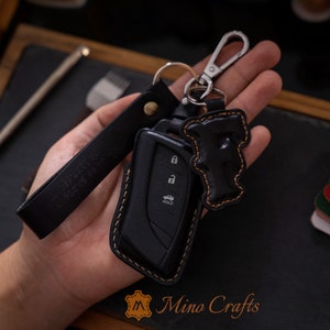 Smyfob Black Leather Keychain and Car Key Fob Cover Compatible with Lexus Shell Holder Case Gifts Accessories ES250 ES300h ES350 IS300 IS350 NX300
