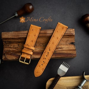Ostrich Leather Watch Band 18mm 20mm 22mm 24mm Men Leather Watch Strap Handmade Watch Strap Gift for Him