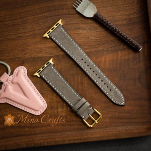 Brownish Grey Leather iWatch band 49mm, 46mm, 45mm, 44mm, 42mm,41mm, 40mm, 38mm iWatch Strap Series SE2, 10, 9, 8, 7