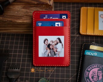 EDC Personalized Leather Card Wallet Custom Photo Credit Card Holder, Handmade Minimalist Wallet Gift for Husband Dad Boyfriend – Minocrafts