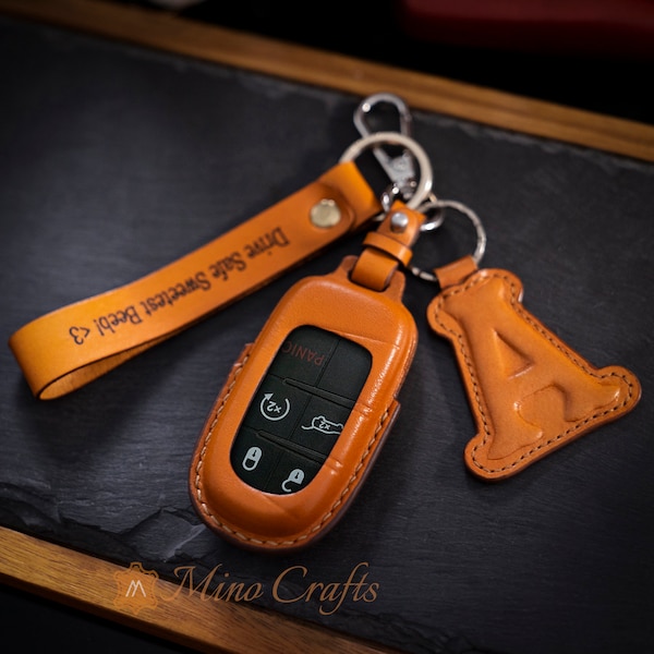 Leather Key Fob Cover for J.E.E.P Grand Cherokee Renegade Chrysler 200 300 Dodge Durango Challenger Journey