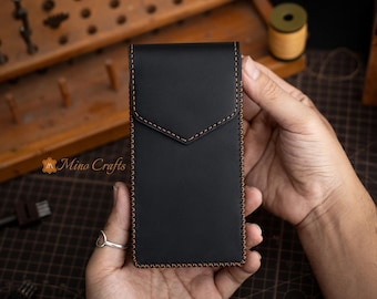 Leather Phone Holster for Phone 17 16 15 14 Handmade Belt Loop Case Custom Fit Full Grain Leather Phone Pouch for All Phone Models