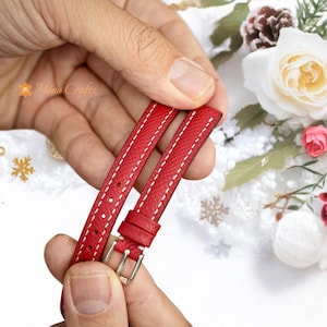 Ladies Watch Band 8mm 10mm 12mm 14mm Red Leather Watch Strap Handmade Watch Band Women Watch Strap Gift For Her